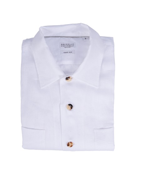 Shop BRUNELLO CUCINELLI  Camicia: Brunello Cucinelli guayabera easy fit in lino.
Chiusura con cannoncino e bottoni in corno.
Colletto classico.
Due taschini a toppa su petto.
Tasche basse a toppa.
Polsini con bottone.
Easy fit.
Composizione: 100% LINO.
Made in Italy.. MM6840648-C001